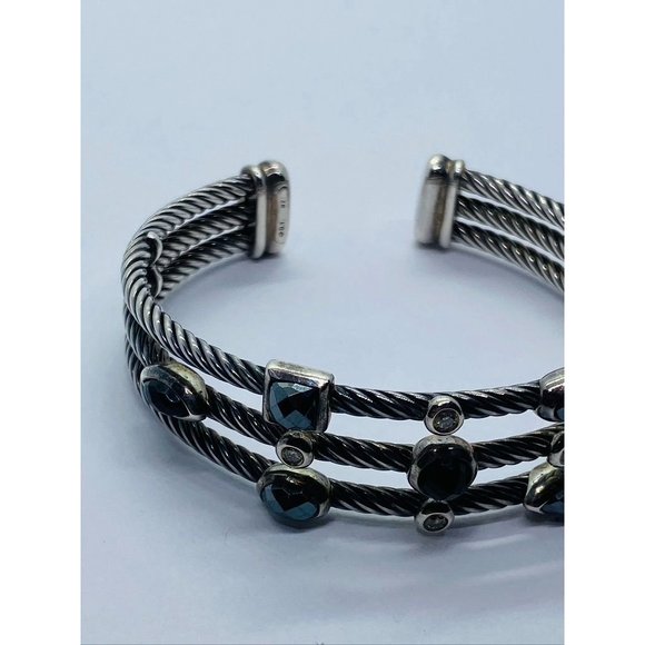 David Yurman Cable Sterling Silver Black Onyx Hematite & Diamond  Confetti Cuff - Picture 3 of 14